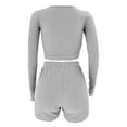 thumbnail image 4 of Njoeus Lounge Sets Womens Workout Ribbed Knit Long Sleeve Crop Top and Shorts Set Women 2 Piece Casual Pajama Short Outfits Tracksuit, 4 of 8