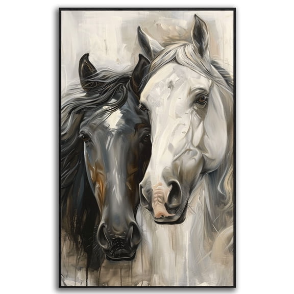 Horse Oil Painting Black And White Canvas Art Framed Horse Picture Wall Art For Livingroom Bedroom Office