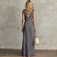 thumbnail image 5 of Ahabrexf Wedding Guest Dresses for Women, V Neck Ruffled Sleeveless Side Ruched High Slit Maxi Dress for Evening Party and Wedding, 5 of 9
