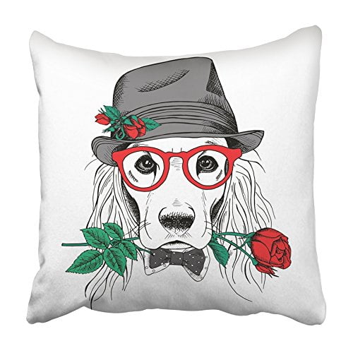 Cmfun Black Dog Cocker Spaniel In Elegant Gray Hat And Glasses With Red Rose White Pillowcase Cushion Cover 16x16 Inch Walmart Com Walmart Com
