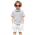 thumbnail image 6 of Kids Athletic Polo Shirt Fashion Stripe Graphic Printed Pullover Toddler Kids Shirts Chest Pocket Summer Holiday Tops Z03 Grey 18 -24 Months, 6 of 8