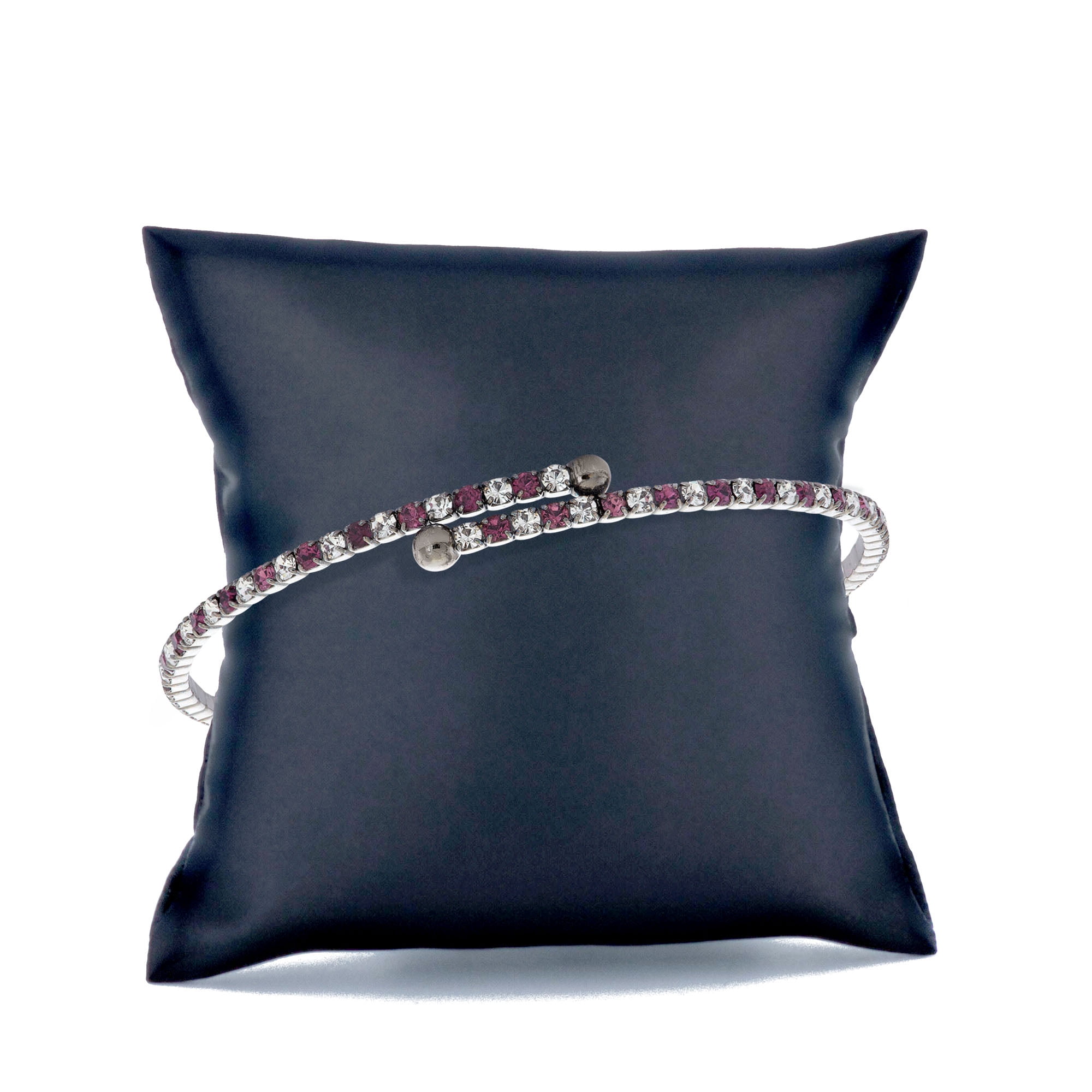 X & O Black Rhodium Plated Crystal Single Row Flex Bangle in Amethyst and White Crystal Combination