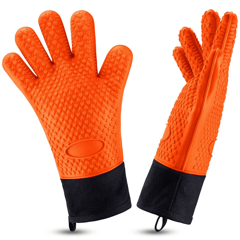 1 pair 500°F Silicone Heat Resistant Cooking Oven Mitt BBQ Grilling Gloves & Mat 