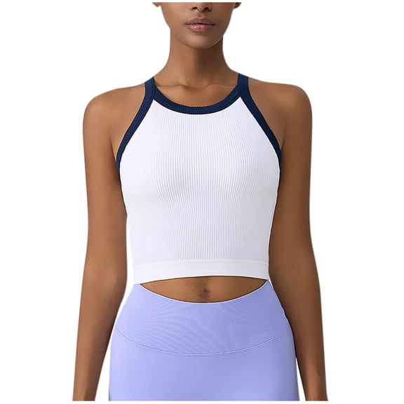 AherBiu Womens Sports Tank Tops with Built in Bra Sleeveless Spaghetti Strap Ribbed Cropped Yoga Tops