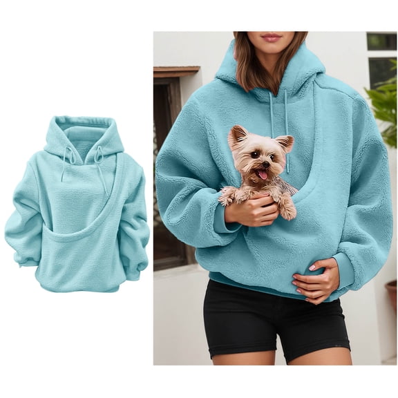 Womens Dog Pouch Hoodie Pullover Pet Carrier Hoodies Casual Long Sleeve Oversized Pocket Kangaroo Pocket Holder Winter Clothes