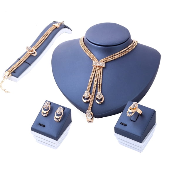 Ayyufe Luxury Rhinestone Necklace Bracelet Earrings Ring Bridal Wedding Set