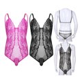 thumbnail image 4 of Lencería transparente para hombre, vestido cruzado, disfraz Gay, tirantes finos ajustables, encaje negro, bolsa Sissy, mono, ropa de dormir, 4 of 5