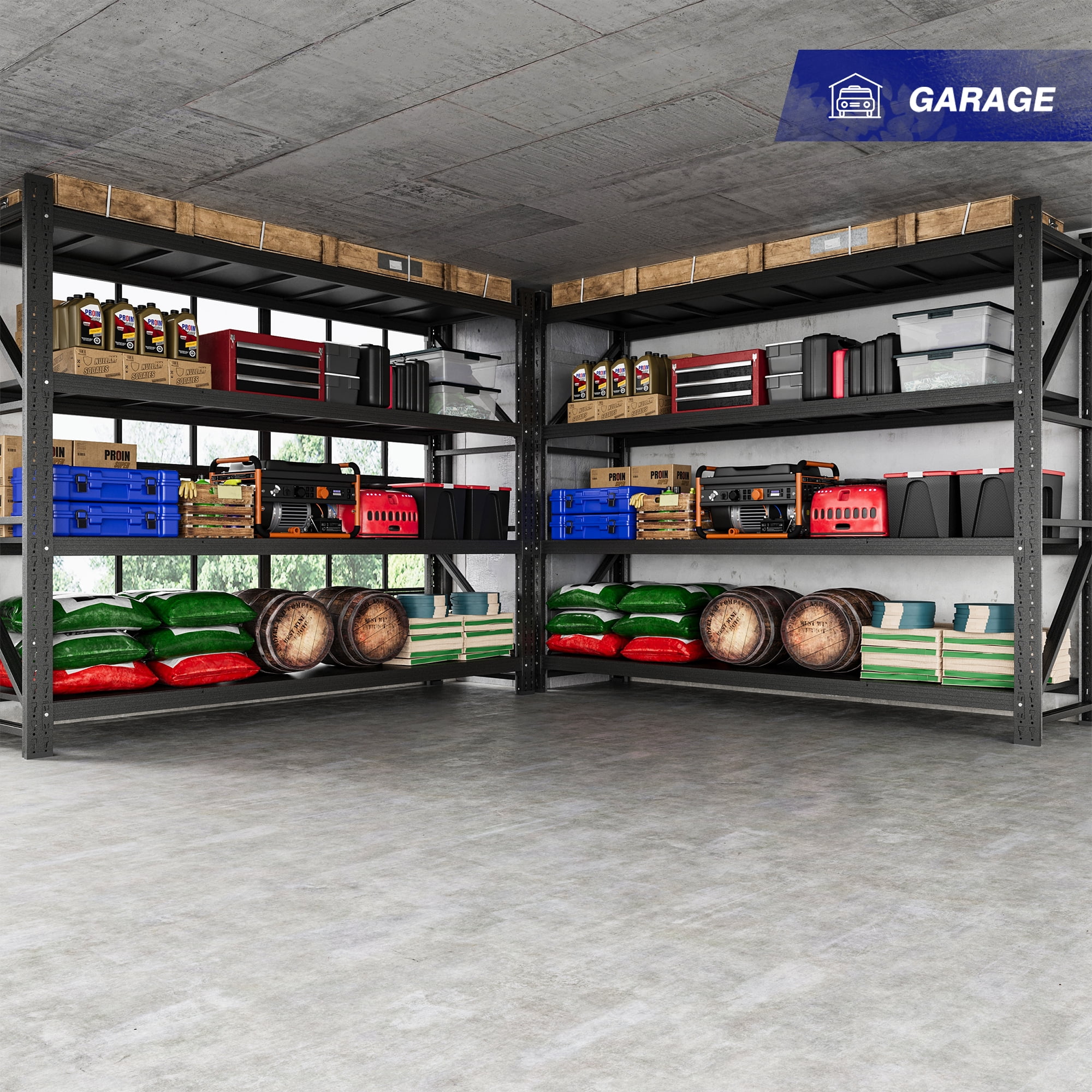 AUHUP 4-Tier Garage Storage Shelves 7000LBS Heavy Duty Metal Shelving 79" W Shelving Unit for Warehouse,Basement Industrial,Commercial Utility Rack Shelf, Black, 79"H x 79"W x 24"D