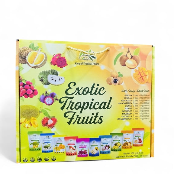 CHAVI Freeze Dried Exotic Tropical Fruits | Pack of 10 | Gift Box - No Added Sugars or Preservatives - Non-GMO, Vegan, Gluten-Free | 180 g | 6.4 oz