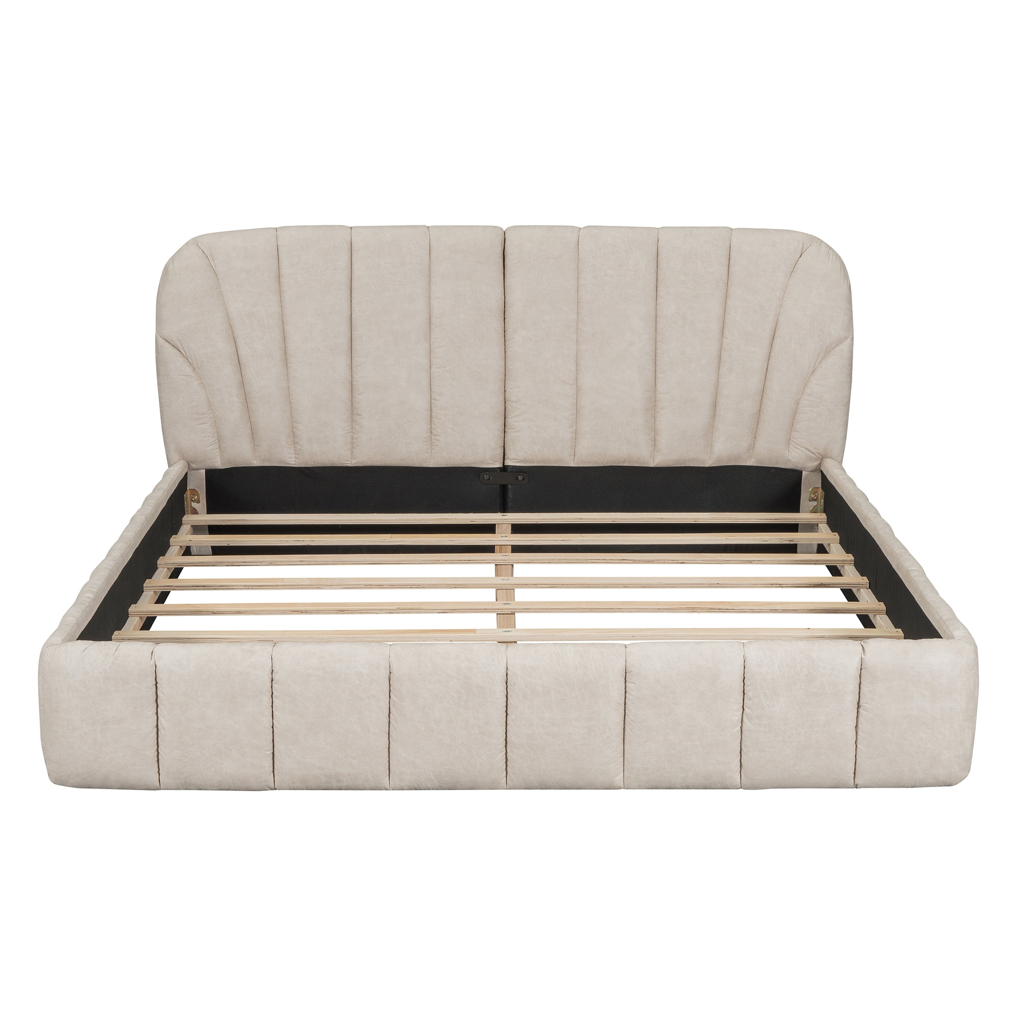 Euroco Upholstered Queen Size Platform Bed for Kids and Adults, Beige