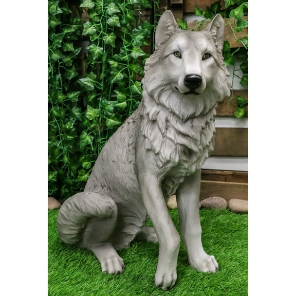 Ebros Large Dakota Wildlife Sitting Alpha Gray Wolf Statue 20.5" H
