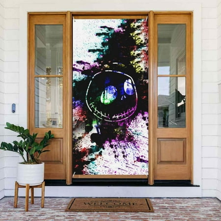 The Nightmare Before Christmas Jack Skellington Skull Door Cover Decorated Banner Tapestry Home Decoration Holiday Party Supplies Door Banner Porch Sign Banner 72.8 x 35.4 Inch