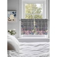 thumbnail image 3 of Spring Floral 2 Panel Kitchen Curtains for Small Windows, Black White Checkered Farmhouse Butterfly Bathroom Tier Curtain, Short Window Treatment for Bedroom/Living Room 55"x24", 3 of 6