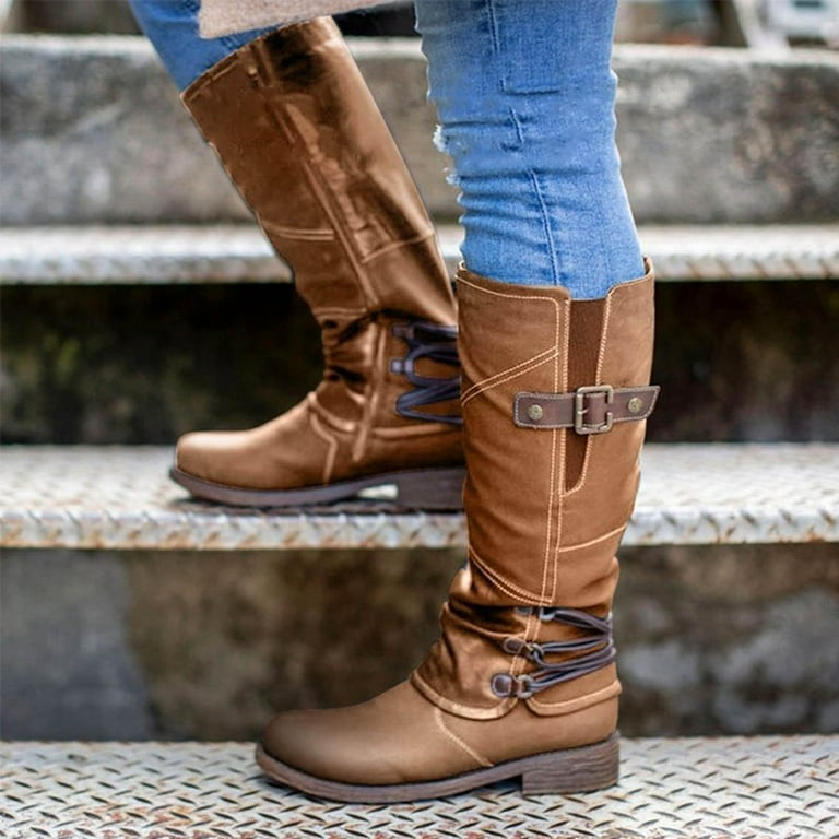iOPQO Women s Ankle Boots Waterproof Fashion Heel Side Zipper Boots High Color Boots Women s Boots Tall Square Heel Zipper Khaki 37