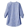 thumbnail image 4 of Vivianyo HD Women's V Henley Gingham Plaid Blouse, Adjustable Roll Tab Three Quarter Sleeve Shirt for Women, Spring Summer Casual Tunic for Grocery Runs and Neighborhood Walks, Sizes S-2XL, 4 of 7