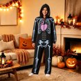 thumbnail image 7 of Halloween Onesie Adult Skeleton Print Long Sleeve Hooded Halloween Pajamas Hooded Casual Loose Fit One Piece Jumpsuits Loungewear Romper Unisex Outfit Fall Winter, 7 of 7