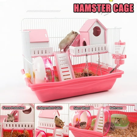 Villa Pot - 2 Floors Hamster Cage With Independent House & Bathroom Luxury Villas for Your Pet, Pink