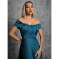 thumbnail image 5 of Teal Blue Off Shoulder Twist Ruched Satin Evening Gown Maxi Dress, 5 of 29