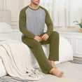 thumbnail image 5 of BiZtdJrK Mens Pajama Sets Color Block Raglan Long Sleeve Round Neck Tops and Pants Casual 2 Piece Outfits Loose Loungewear Set Army Green L, 5 of 8