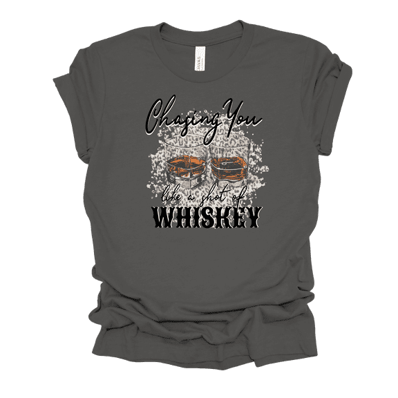 Womens Cute Cheetah Whiskey Glasses Chasing You Like A Shot Of Whiskey Ladies Short Sleeve T-Shirt-Asphalt-4X-Large
