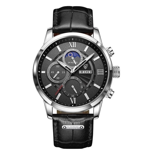 Reloj LIGE Reloj para Hombres de Moda Impermeable Luminoso Plateado Negro