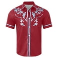 thumbnail image 4 of Qicasul Mens Western Cowboy Print Short Sleeve Shirt Casual Party Button Down Top,Red,SIZE:S, 4 of 4
