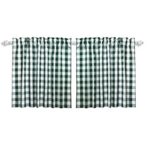 Aiking 2 Panels of 28" x 24" Picnic Plaid Rod Pocket Kitchen Curtains / Cafe Tiers, Polyester, Hunter and White