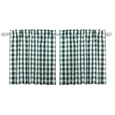 Aiking 2 Panels of 28" x 24" Picnic Plaid Rod Pocket Kitchen Curtains / Cafe Tiers, Polyester, Hunter and White