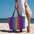 thumbnail image 3 of Wukai Leopard Neon Rainbow Gradient Print Zipper Bag,large Beach Tote Bag,Waterproof Sandproof Bag,Grocery and Picnic Tote Travel Bag, 3 of 5