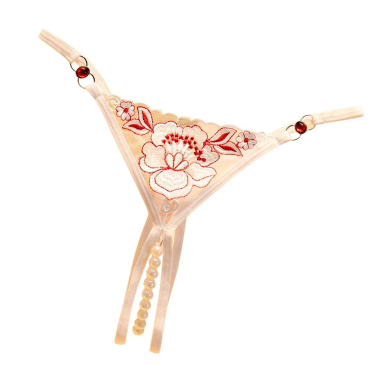 XFLWAM Pearl G-String Thongs for Women Embroidery Lace Panties