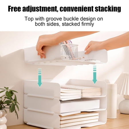 Stackable A4 Paper Letter Tray Organizer Multi-Tier Plastic Desktop File Rack for Office Home School Versatile Open Document Book Storage Shelf with Sturdy Construction