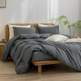 thumbnail image 3 of BESTOUCH Duvet Cover Set Queen 100% Washed Cotton Linen Feel Soft Chic Lightweight 3Pcs (Dark Black, 90"x90"), 3 of 8