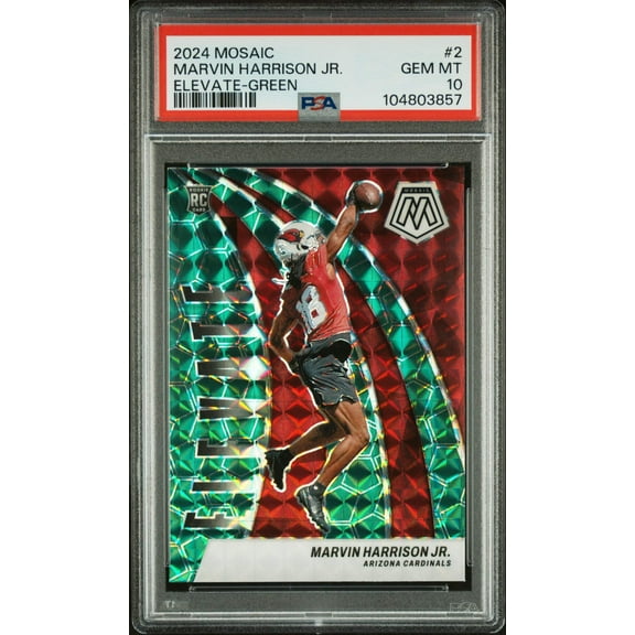 Graded 2024 Panini Mosaic Marvin Harrison Jr #2 Elevate Green Rookie RC Football Card PSA 10 Gem Mint
