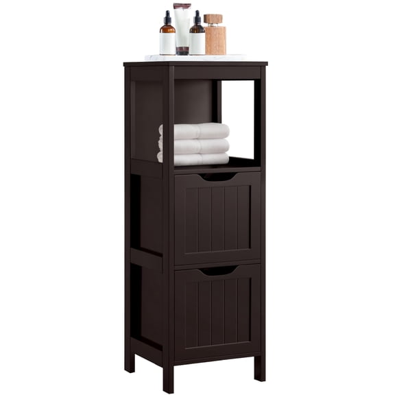 Bathroom Floor Cabinet, Wooden Storage Cabinet with 2 Drawers and 1 Shelf, Narrow Side Organizer for Bathroom, Hallway, Laundry, Espresso Brown