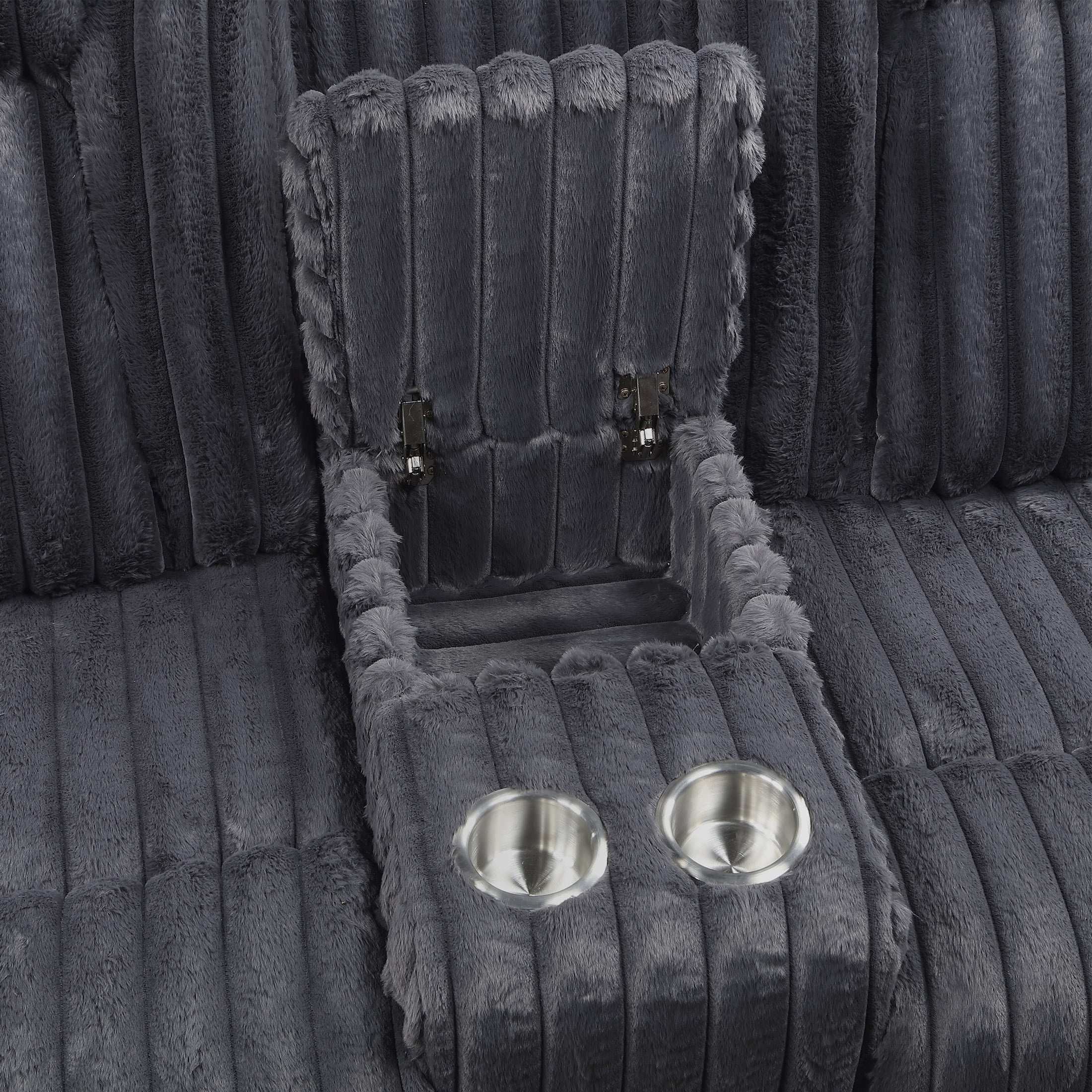 OakvillePark Lumora Corduroy Manual Double Reclining Love Seat with Center Console and Cup Holders, Dark Gray