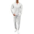 thumbnail image 2 of Men's Spring Fall 2-Piece Set, Casual Collar Long Sleeve Shirt and Long Pants, Smart Casual Office Outfit For Business and Daily Wear,White,L, 2 of 6