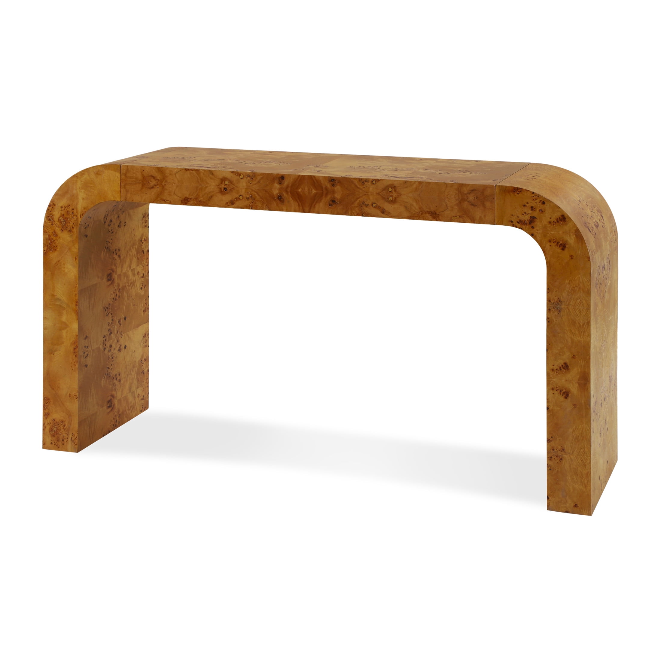 Christopher Knight Home Mid-Century Modern 55" Burl Wood Waterfall Console Table, Thick Top, Burly Wood