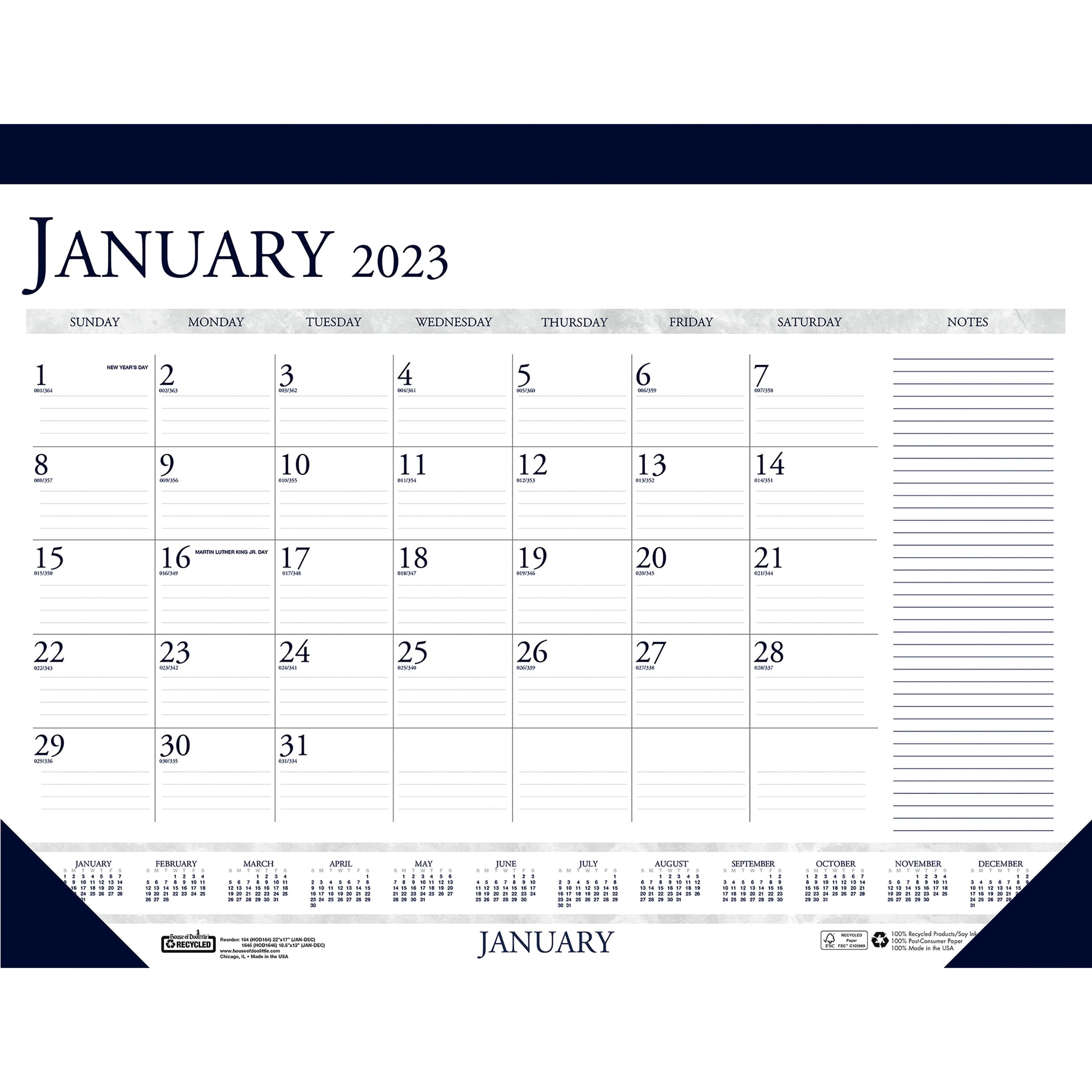 House of Doolittle 2022 13" x 18.5" Desk Pad Calendar Classic Deep Blue and White, 1646-22