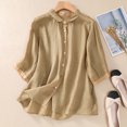 thumbnail image 2 of ZyeKqe Cotton Linen Shirts for Women Button down Dressy Summer Blouses Casual Loose Fitted Tee Shirts, 2 of 5