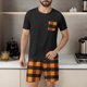 thumbnail image 5 of Mangas de Mano para Hombres Plaid Casual Home Sleepwear Manga Corta Cuello Redondo Top Y Pantalones Cortos Set, Algodón Poliéster Sala de Desgaste, 5 of 6