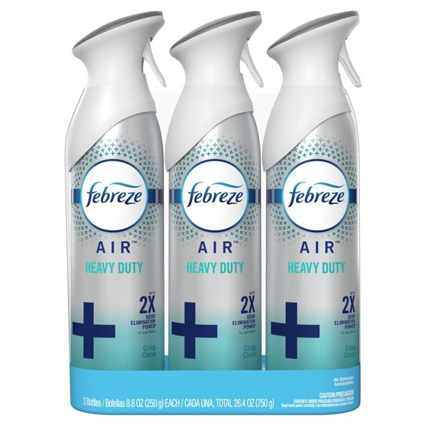 Febreze Odor-Eliminating Air Freshener, Heavy Duty Crisp Clean, 8.8 fl oz Pack of 3