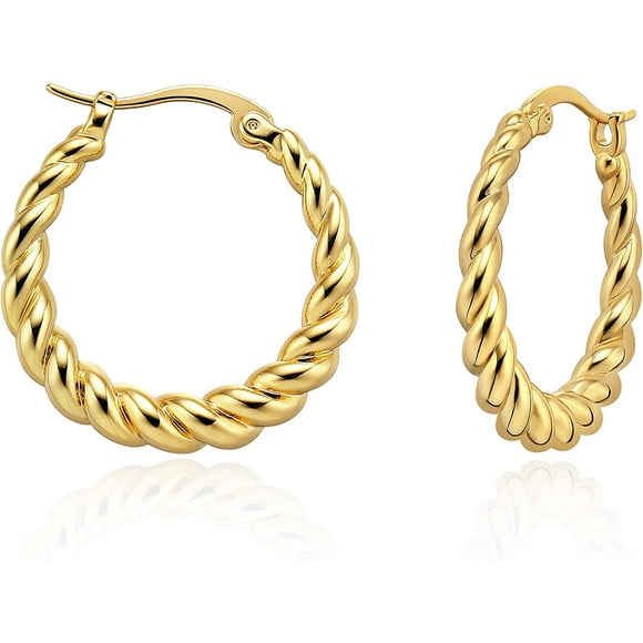 FrostHike Gold Hoop Earrings 14K Gold Plated Huggie Hoops Twisted Croissant Earrings Small Hoop Earrings for Women Jewelry Gifts