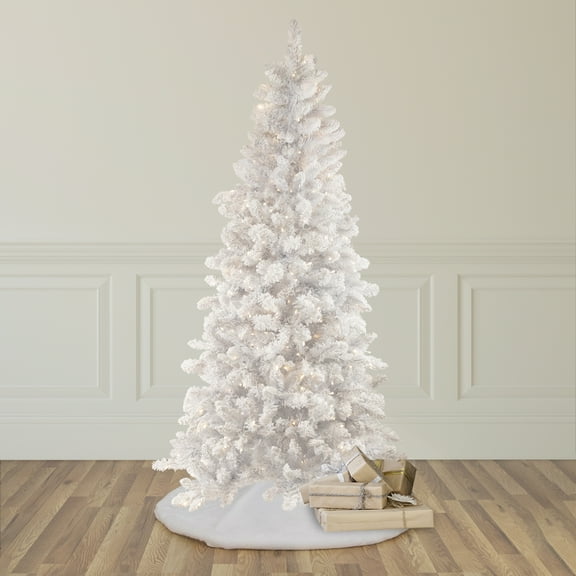 Northlight 6.5' Pre-Lit Medium Flocked Norway Pine Artificial Christmas Tree, Warm White LED Lights