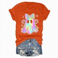 thumbnail image 4 of TOWED22 Halloween Shirt for Women Crew Neck Shirt Cute Bow Ghost Graphic Short Sleeve Casual Fall Clothes Tops(Orange,L), 4 of 5