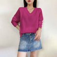 thumbnail image 2 of Ediodpoh Women Long Sleeve Pullover Sweaters Casual Fall V Neck Knitted Sweaters for Women Lightweight with Hollow Design Red M, 2 of 4