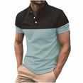 thumbnail image 1 of Playeras Elvqul para Hombre Casual Azul Celeste Manga Corta de Bloques de Color Elástica Gym con Solapa Botones, 1 of 2
