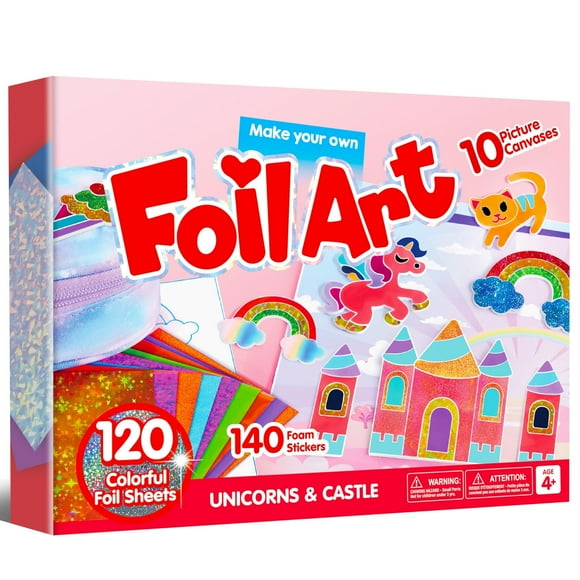 Joyfy Trousse d'Art et d'Artisanat en Feuille pour Enfants - Coloriage Sans Dégâts, Toiles Unicorn et Princess de 10 Pcs, 120 Feuilles de Feuille Colorées, Plus de 140 Autocollants en Mousse, Jouets Créatifs Cadeaux pour Garçons et Filles 4 5 6 7 8 9 10