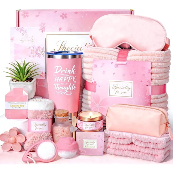 15Pcs Gift Baskets for Women, Get Well Soon Gifts, Relaxing Spa Basket with Flannel Blanket and 20 oz Tumbler, Mothers Day, Birthday Gift for Mom Wife