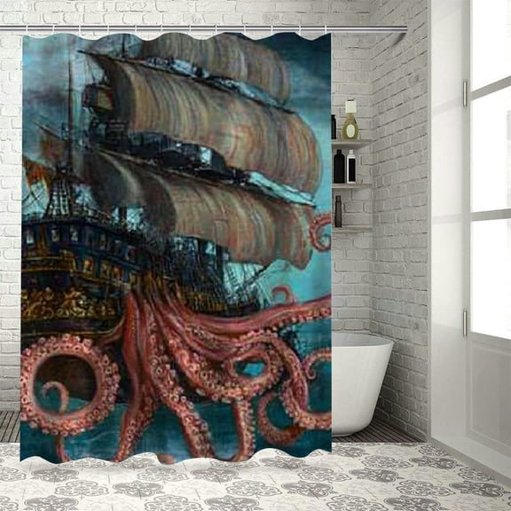 Autua Octopus Shower Curtain 100% Polyester Fiber Chic Modern Bathroom Decor with Hooks 36"x72