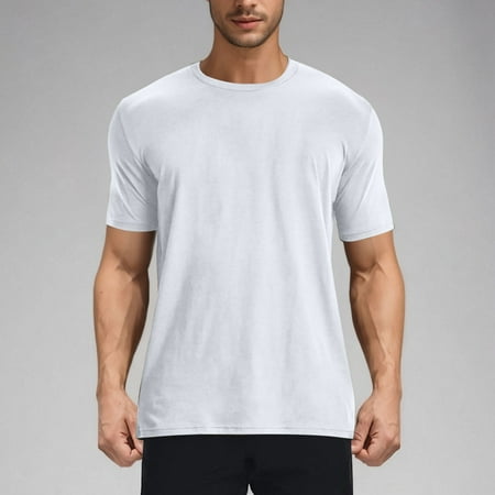 Men's Short Sleeve Shirts Big And Tall Under $10 Solid Color Elastic Casual Sports Pullover Round Neck Short Sleeve Top